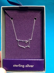 New Claire's Sterling Silver Outline Of America Necklace USA united states  - Picture 1 of 4