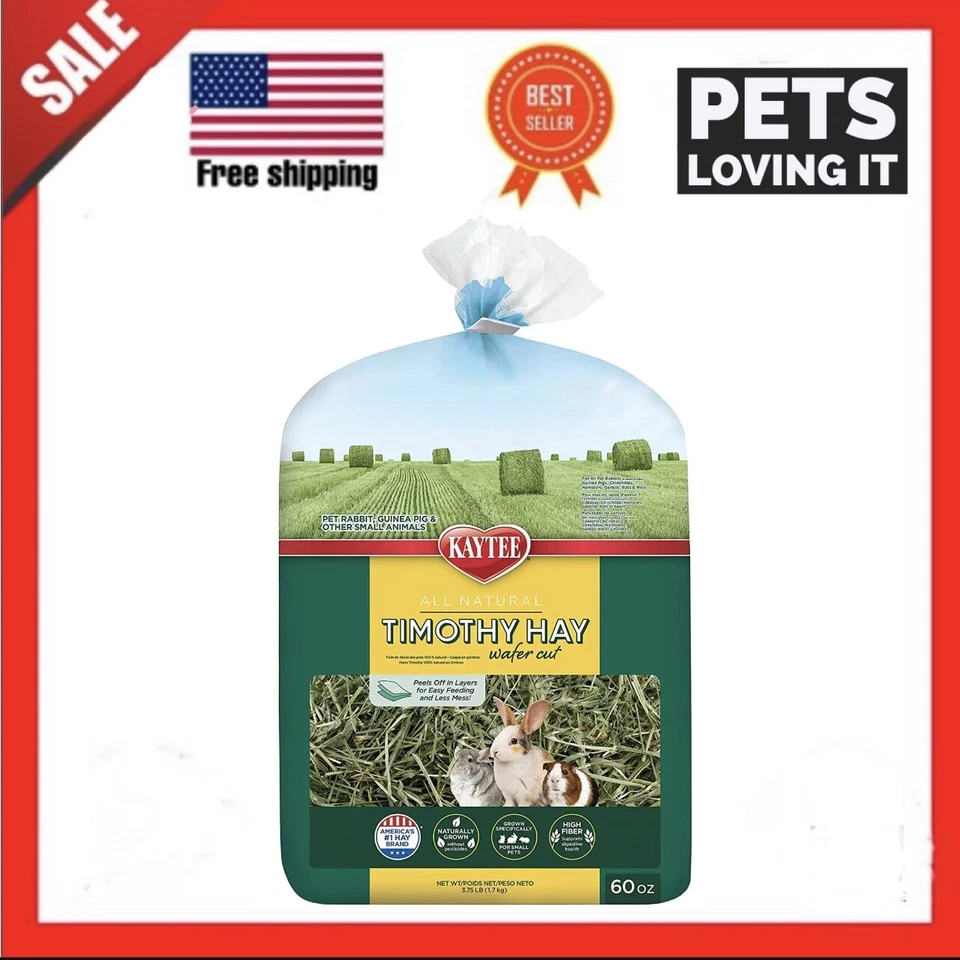 CENTRAL GARDEN & PET Wafer Cut All Natural Timothy Hay for Pet Guinea Pigs, Rabbits & Small pet, 60oz