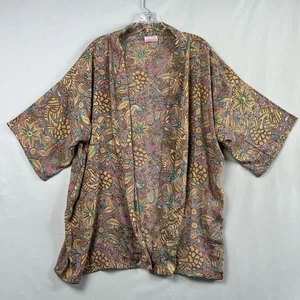 Cienna Kimono Damen Oberteil Blumen vorne offen Bohemian Seidenmischung Gold Metallic - Bild 1 von 11