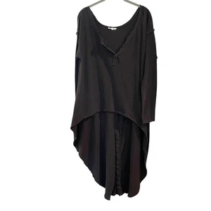 Rocks & Indigo Cotton Hi Low Tunic Black Raw Hem Henley Dramatic Punk Rocker L - Picture 1 of 6