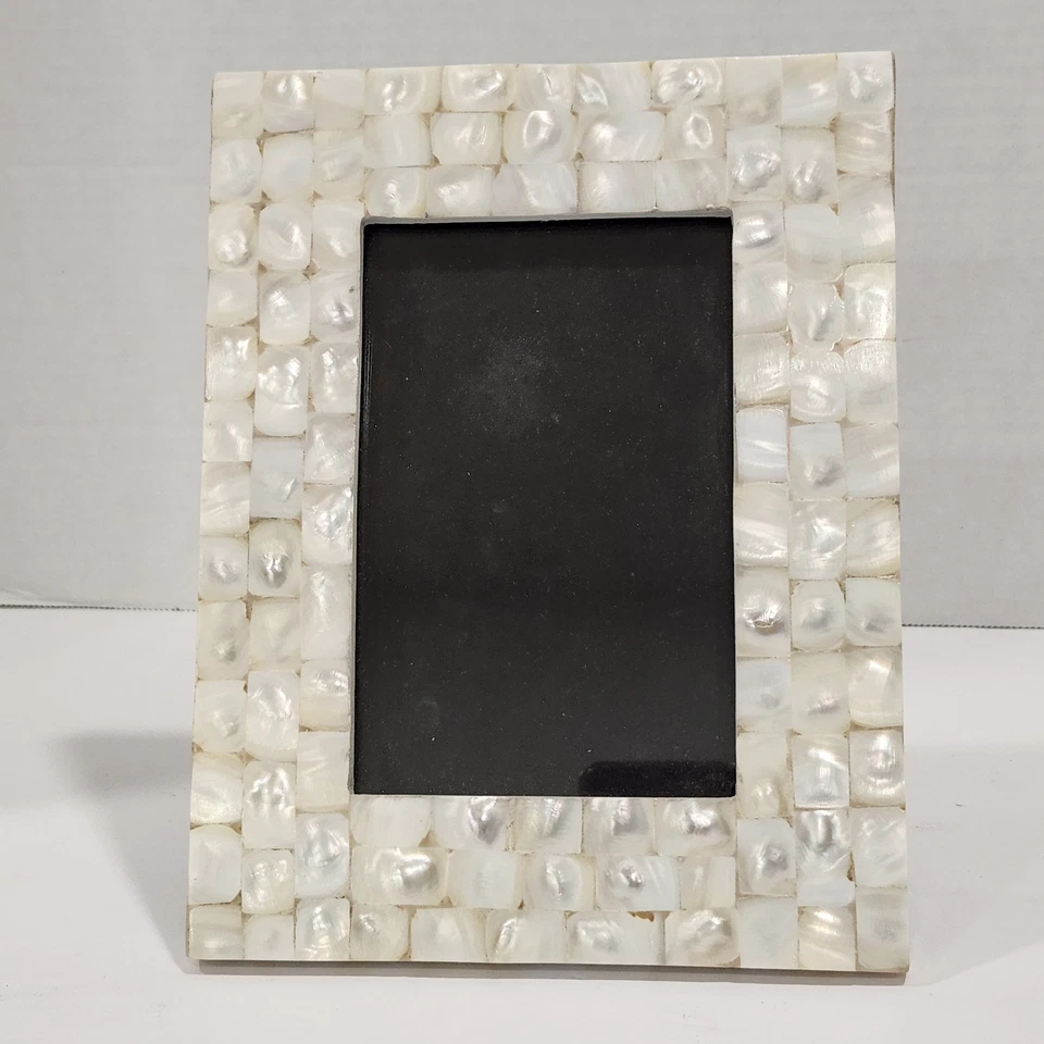 Mother of Pearl Mosaic Picture Frame 5x7 White Shell Inlay Coastal Decor - Image 1 of 4