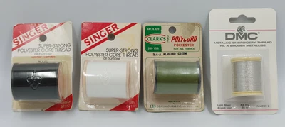 4 New Spools Of Sewing Thread Vintage Recent Singer Clark's DMC Assorted Colors - Image 1 of 4
