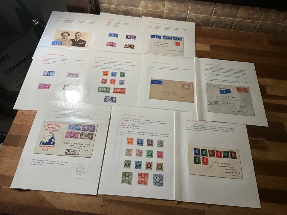 Cubierta de oficina de correos británica Tánger KGV caballito de mar + kgvi lote de 10 hojas 2 ad55 Foto 1 de 4