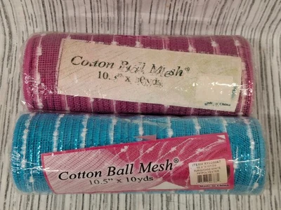 2x Cotton Ball Mesh Pink Turquoise White Stripe 10.5” X 10 Yards A Lot Of Two - Image 1 of 4