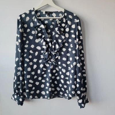 J.crew Mujer Manga Larga Volantes Frontal Top Talla L Estampado Pincelada Foto 1 de 4