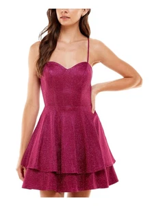 CITY STUDIO Womens Lace-up Back Lined Hem Spaghetti Strap Short Formal Dress - Picture 1 of 6