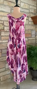 *Piumino marcato* Cleopatra senza maniche viola foglia tropicale midi abito sole copricostume M - Foto 1 di 10