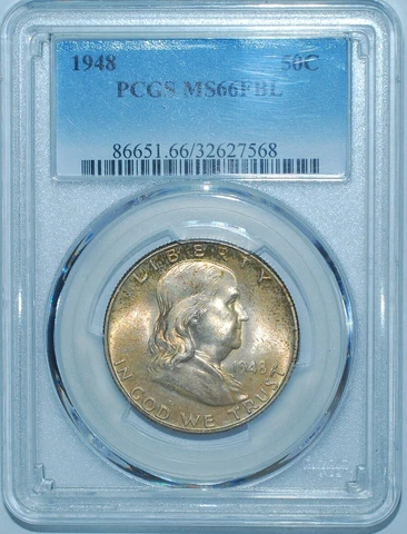 1948 PCGS MS66FBL Full Bell Lines Franklin Half Dollar Cover