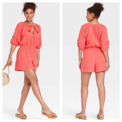 Mameluco Knox Rose Manga Abullonada Gasa Algodón Coral Talla S Foto 1 de 4