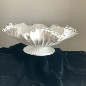 VINTAGE FENTON HUGE 11” CENTERPIECE BOWL SILVER CREST, RIBBED, UNKNOWN DESIGNE. - Picture 1 of 8