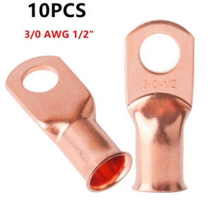10X Uninsulated 1/2"Stud Ring Cable Lug Crimp Copper Terminals Power Ground Wire - Picture 1 of 7