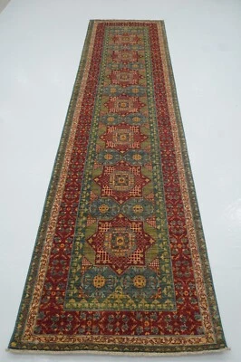 3 x 11 ft Green Turkish Mamluk Fine quality Hand knotted Medallion Runner Rug - Image 1 of 4
