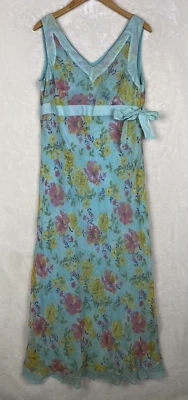 Vestido Feminino Vintage Anos 90 Nova York Midi 14 Pastel Floral 100% Seda Fada - Imagem 1 de 4