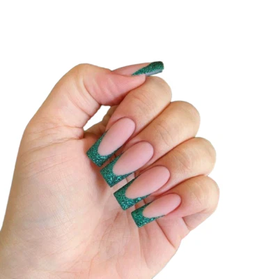 Новый зеленый матовый блестящий французский наконечник набор ногтей 24 штуки  - Изображение 1 из 3