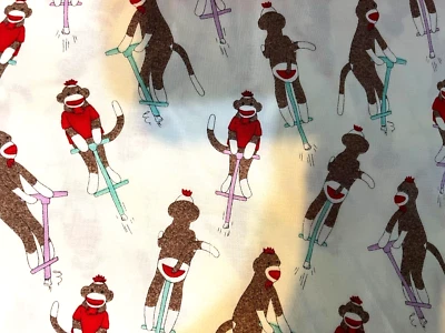 FABRIC Sock Monkey MonKey'n Round Ivory Erin Michael Moda Quilt BTQY Cotton Rare - Image 1 of 2