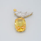 Huge Yellow Cushion Cz Stone Unique Schumberger Bird On A Rock Brooch 925 Silver