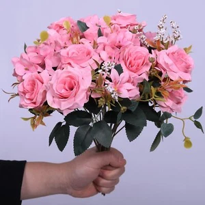Artificial Flowers Rose Small Silk Flowers for Home Decor Indoor 4 Bundles Fa... - Picture 1 of 8