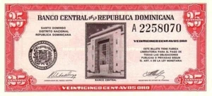 Dominikanische Republik 1962 Banknote postfrisch 25 Centavos Oro Pick 87 UNC - Bild 1 von 2