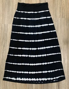Kensie Black White Watercolor Tie Dye Maxi Skirt 90’s Jersey Knit Hippie Boho - Picture 1 of 8