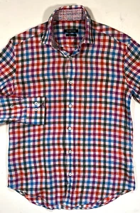 BUGATCHI Shaped Fit Men Long Sleeve Shirt Checker Multicolor size S - Picture 1 of 5