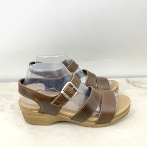Sanita Sesso Sandals Women 39 Size 8.5 9 Shoes Brown Leather Low Heel Strappy - Picture 1 of 9