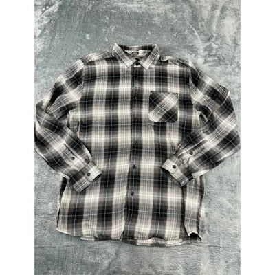 Men’s Volcom XL Black/Grey Plaid Flannel Button-Down Shirt – Excellent Condition - Image 1 of 4