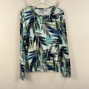 Hang Ten Womens Medium Swim Blouse Shirt Top Blaue Floral Knit Stretch 19864 - Picture 1 of 9
