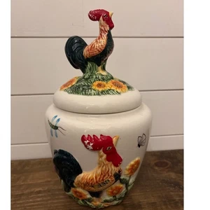 Tarro de galletas de gallo vintage con tapa cerámica decoración de cocina de campo de granja - Imagen 1 de 7