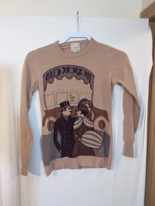 *Distressed* Vintage 80s Jones New York 100% Wool M Sweater Art Swing Theme - Picture 1 of 7