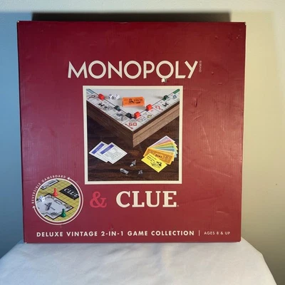 Monopoly & Clue Deluxe Vintage 2-in-1 Game Collection Wood Case Reversible Board - Image 1 of 4
