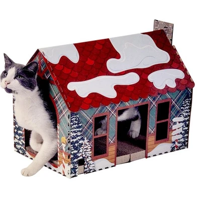 Heart To Tail Christmas Snow North Pole Holiday Plaid Cat House Scratching Board - Image 1 of 4