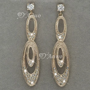 18k rose gold made with Swarovski crystal wedding party stud dangle earrings - Picture 1 of 2