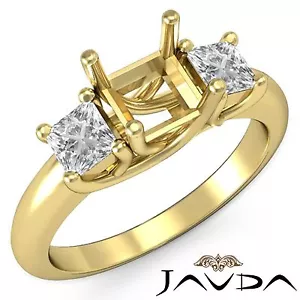 3 Stone Princess Diamond Engagement Trellis Ring Semi Mount 14k Yellow Gold 0.8C - Picture 1 of 7