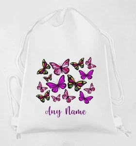 Personalised Butterflies Print WHITE Kids Childs School Sports Gym PE Bag - Picture 1 of 5