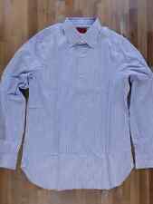 ISAIA Napoli blue & white striped cotton dress shirt 41 16 authentic Italy