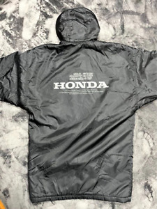 Vintage Mugen Honda lange Jacke Bankmantel Kapuzenjacke 90er Jahre Größe Large schwarz