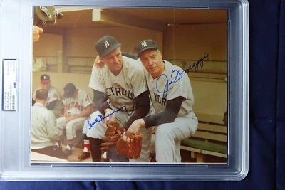 Joe DiMaggio NY Yankees & Hank Greenberg Baseball Autographed 8x10 Photo PSA - Image 1 of 3