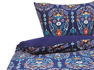 Cotton Sateen Duvet Cover Set Oriental Pattern 155 x 220 cm Dark Blue MADRONA - Picture 1 of 8