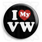 I Love My VW - Button Badge - 25mm Volkswagen Heart Badges, Fridge Magnet Option