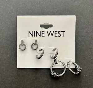 Pendientes perforados Nine West nuevos en aros para tarjetas tono plata pistola metal gris 3 pares - Imagen 1 de 6
