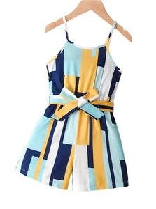 Girl's Blue & Gold Geometric Romper, Shorts, One-Piece, Jumper, NWT, Size 6 - Picture 1 of 3