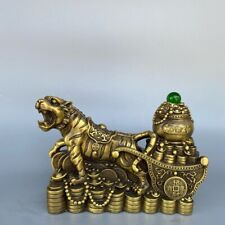 9'' home decor chinese fengshui brass fortune wealth money tiger statue
