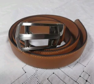 Cinturón de trinquete marrón tostado imitación cuero para hombre grande 40/42 hebilla plateada nuevo con etiquetas nuevo - Imagen 1 de 8