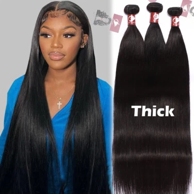 Unprocessed THICK 3Bundles Virgin Human Hair Extensions Indian Sew In Weave Weft - Image 1 of 4