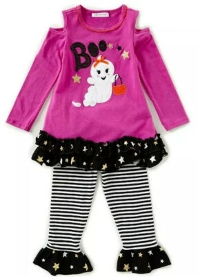 Bonnie Jean Niña Halloween BOO Hombro Frío Fantasma Túnica y Leggings Conjunto-4T Foto 1 de 4