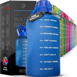 Botella de agua motivacional con mango - Un galón / 128 oz - AZUL - Imagen 1 de 3