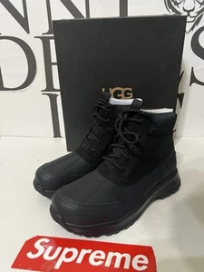 UGG Mens Black Emmett 1115834 Leather Waterproof Lace Up Duck Boots Size US 7 - Picture 1 of 11