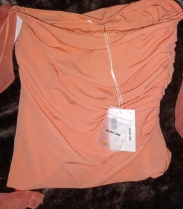 $295 Helmut Lang Women's Orange Off-The-Shoulder Long Sleeve Blouse Top Size S - Picture 1 of 5