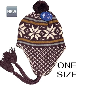 🆕New Adult Beanie Toque Hat Nordic Fair Isle W/ ear flaps, tassels & a pom-pom  - Picture 1 of 15