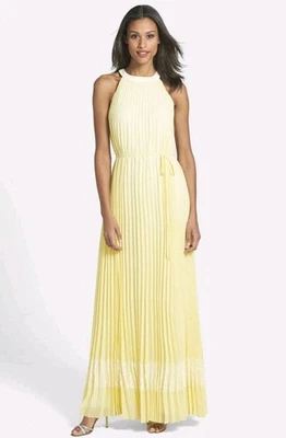 Nuevo con etiquetas Maxi Vestido Ted Baker Marryy Plisado Halter Amarillo Talla 8 (3) Foto 1 de 4